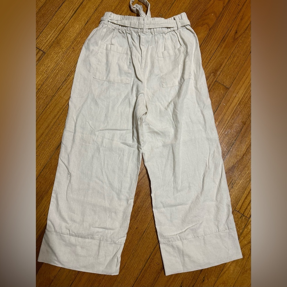 Joie Wide Leg Cropped Pants Linen Blend Cream Colored Size Small - Picture 2 of 11
